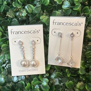 Francesca’s Cubic Zirconia Bundle of 2 Pairs of Drop Earrings